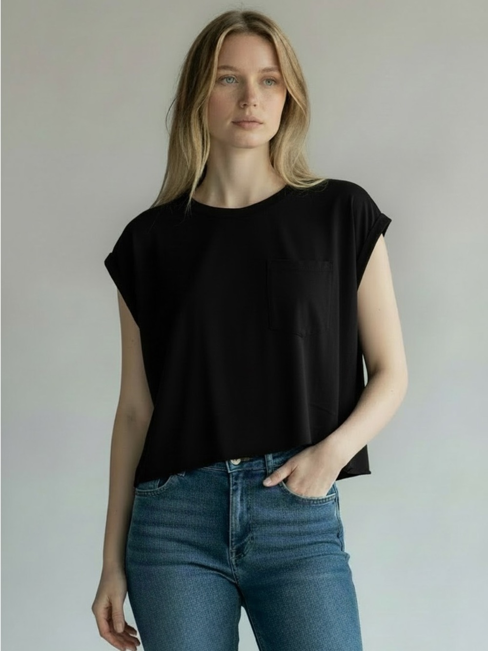 Ultra Flirt Black Relaxed Pocket Tee